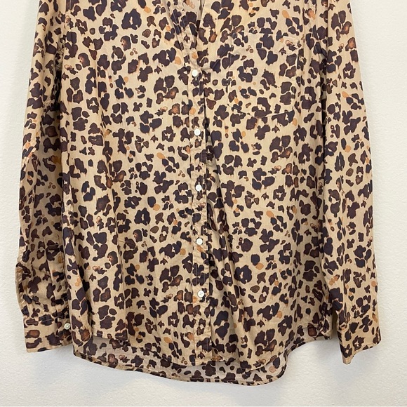 GAP Leopard Print Perfect Shirt Long Sleeves Cotton Button Up Blouse Size L Tall - Picture 8 of 13